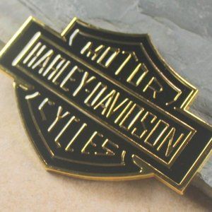 Pair of Two New Golden Black New 4"x3" Harley-Davidson Bar & Shield Metal Deca…
